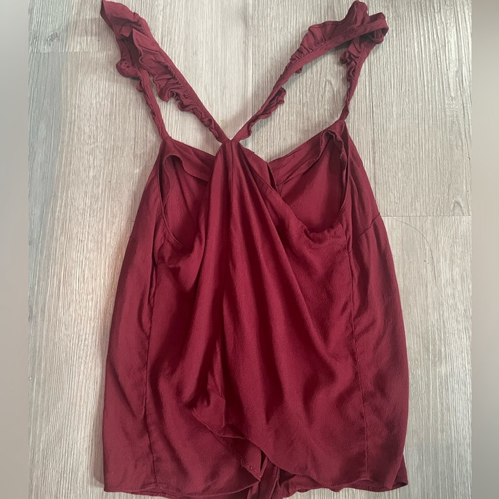 Madewell Ruffle-Strap Cami Top Burgundy Wine Red size 6 - Picture 8 of 10